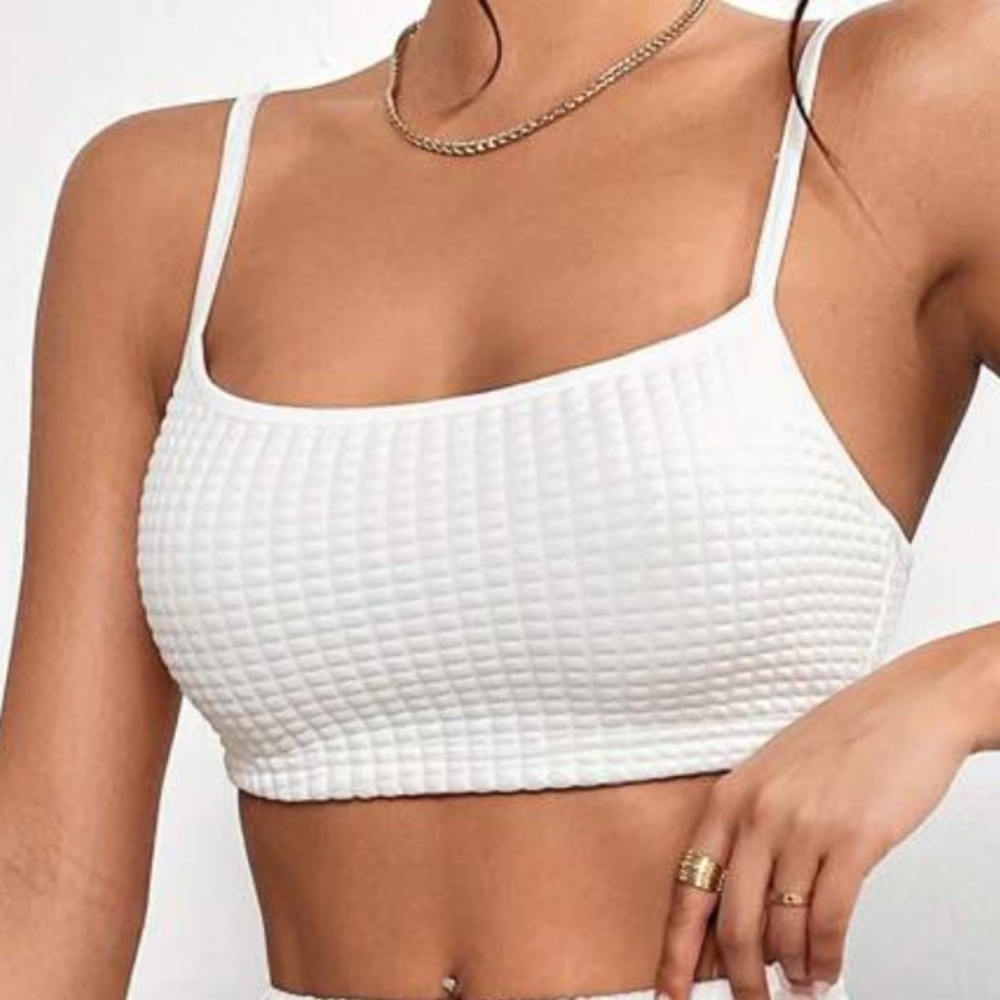 White Solid Crop Cami Top